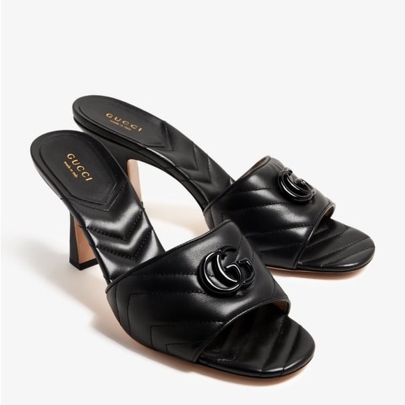 New GUCCI GG Marmont black Nappa Matelasse Monogram Slide Sandals size 39.5 - Picture 1 of 9